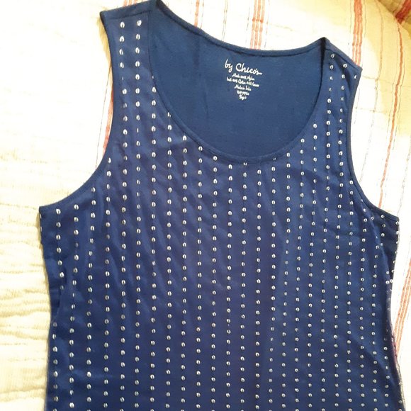 HUGE DISCOUNT EUC Chico's Navy Sequin tank Sz 2 - Picture 6 of 7
